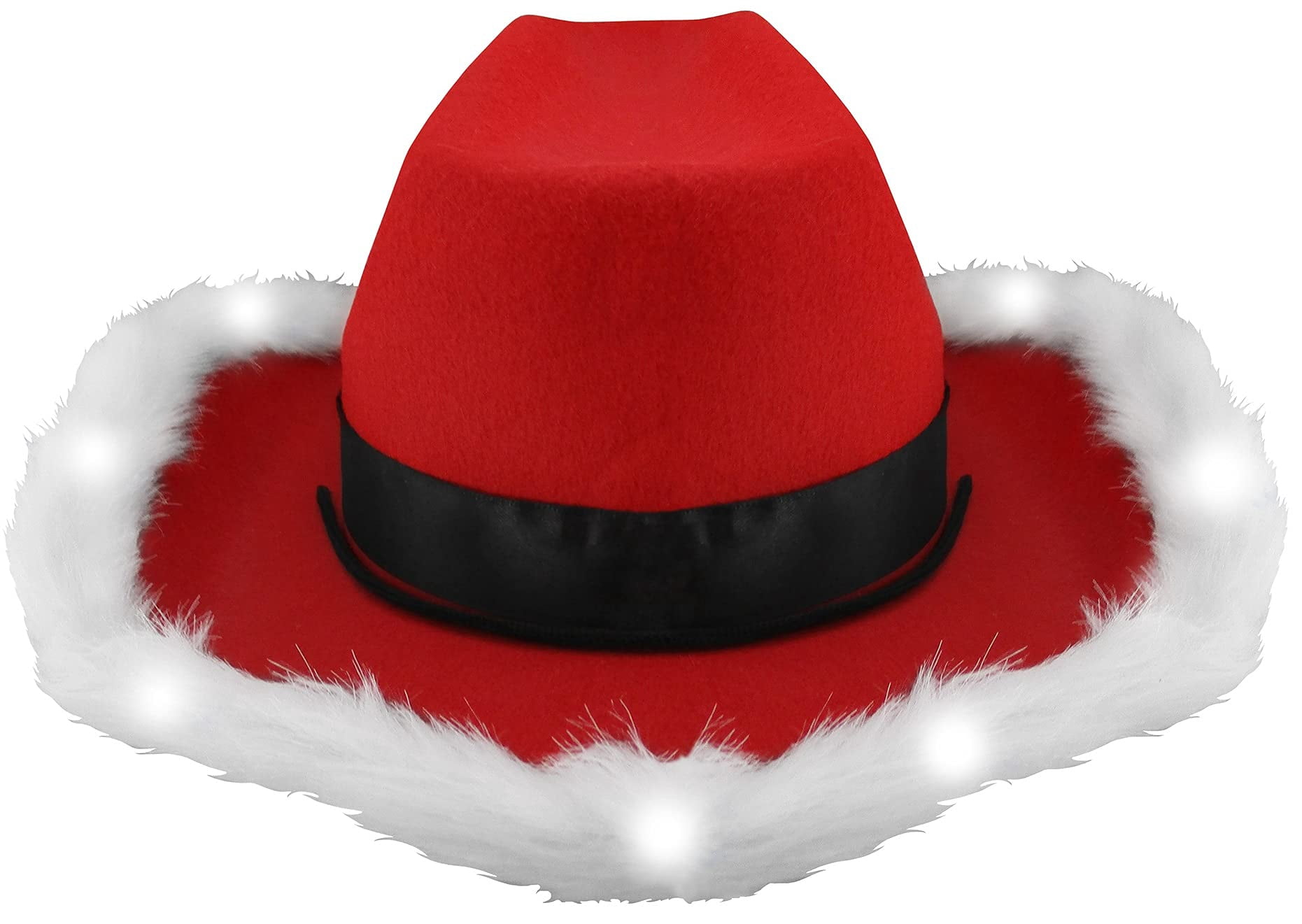 3156 Light Up Santa Cowboy Hat For Adults- Red Christmas With White Light Up Santa Claus Cowboy Hat | Argosy Cruises main image 2