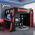 thumbnail image 1 of Lit Mezzanine en Bois Pleine Grandeur avec Bureau, Étagères de Rangement Multiples et Lumière RVB, Rouge, 1 of 15