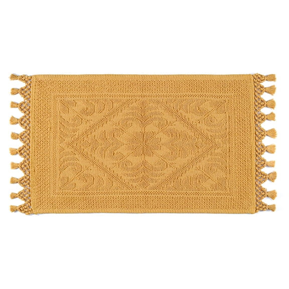 Savi Home Cotton Woven Jacquard Bathroom Rug, Woven Fringe Bathroom Mats, 100% Cotton, Non - Slip Bath Mat, Durable Thick Bath Mat 17”x30” with Fringes, Mustard