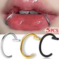 thumbnail image 2 of ATJIA 5PCS Punk Lips Rings Titanium Steel Nose Ring Fake Nose Ring Septum Piercing Clip on Mouth Ring for Women Men, 2 of 11