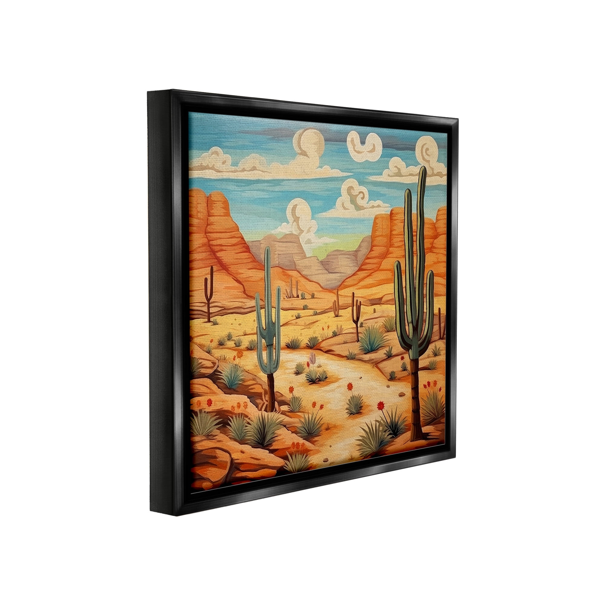 Stupell Industries Desert & Swirling Clouds Landscape Painting Black Floater Framed Canvas Art Print Wall Art, 18 x 18