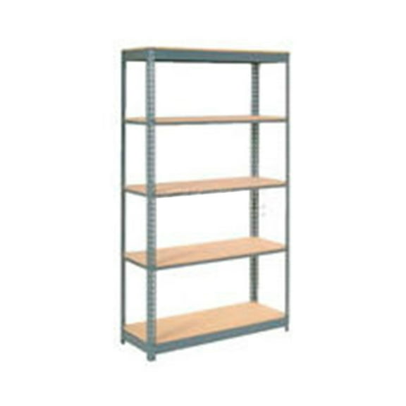 Global Industrial B2297638 Heavy Duty Shelving with 5 Shelves & Wood Deck - Gray - 48 x 18 x 96 in.