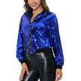thumbnail image 4 of Chaqueta bomber de mujer INSPIRE CHIC con lentejuelas, cierre de cremallera y bolsillos ocultos, talla M azul, 4 of 6