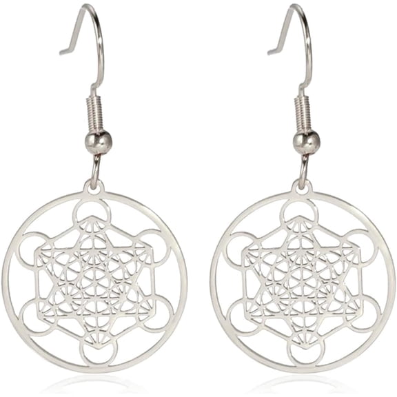 Metatron Cube Sacred Geometry Earrings Symbol of the Universe Metatron Pendant Art Flower of Life Stainless Steel Jewelry Woman