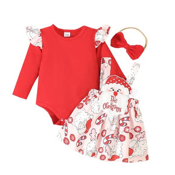 Futezty 3Pcs Toddler Baby Girls Skirt Christmas Set Outfits Long Sleeve Kids Casual Outfits(Pink,6-12M)