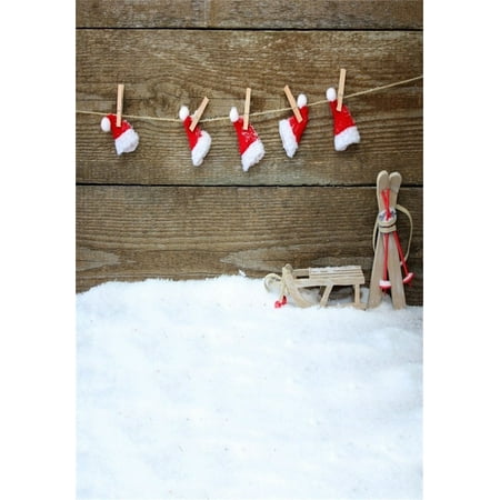 Image of MOHome 5x7ft Christmas Photography Studio Background Snowflake baby Photo Shoot Backdrops Lovely Santa Hat Xmas Sleigh Wooden Board Child Kid Toddler Portrait