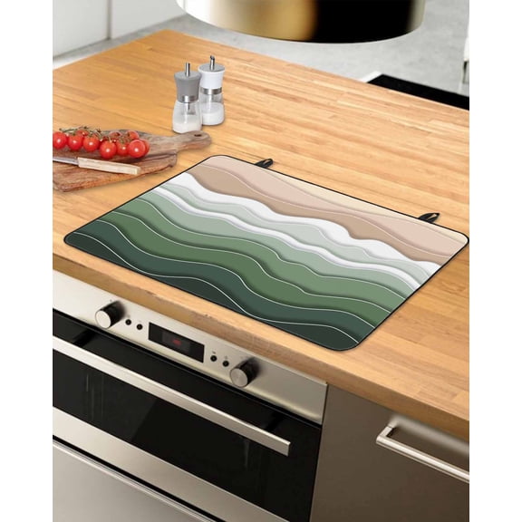 nqOlkjepod Large Induction Cooktop Protector Mat 36"x21", Sage Green Ombre Stripe Stove Top Covers for Electric Stove, Abstract Summer Beach Coastal Stove Burner Cover Mats, Glass Top Stove Cover