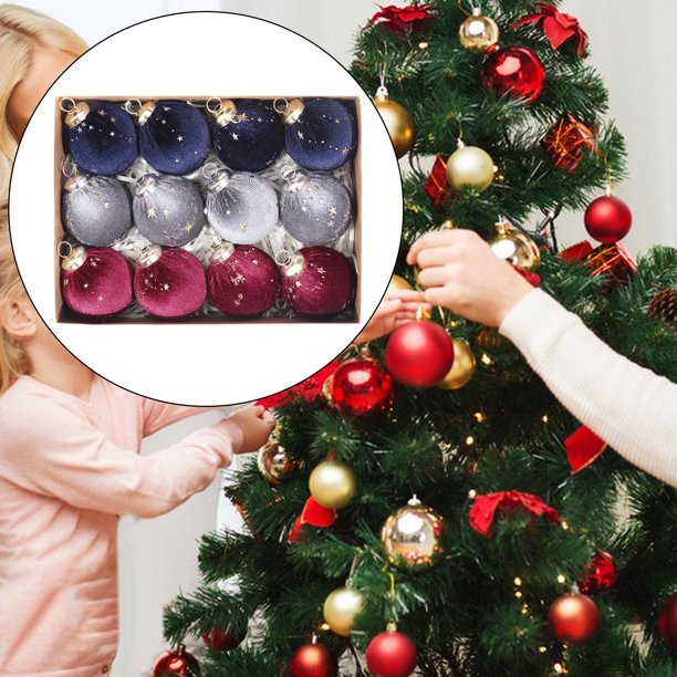 12 adornos navideños decorativos de terciopelo para de , bolas de , colgantes para celebraciones, bodas y fiestas. Azul marino gris rojo