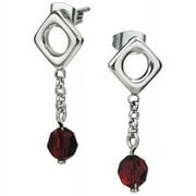 AAB Style  Gorgeous Stainless Steel Earrings with Dangling Garnet Stone 23mm