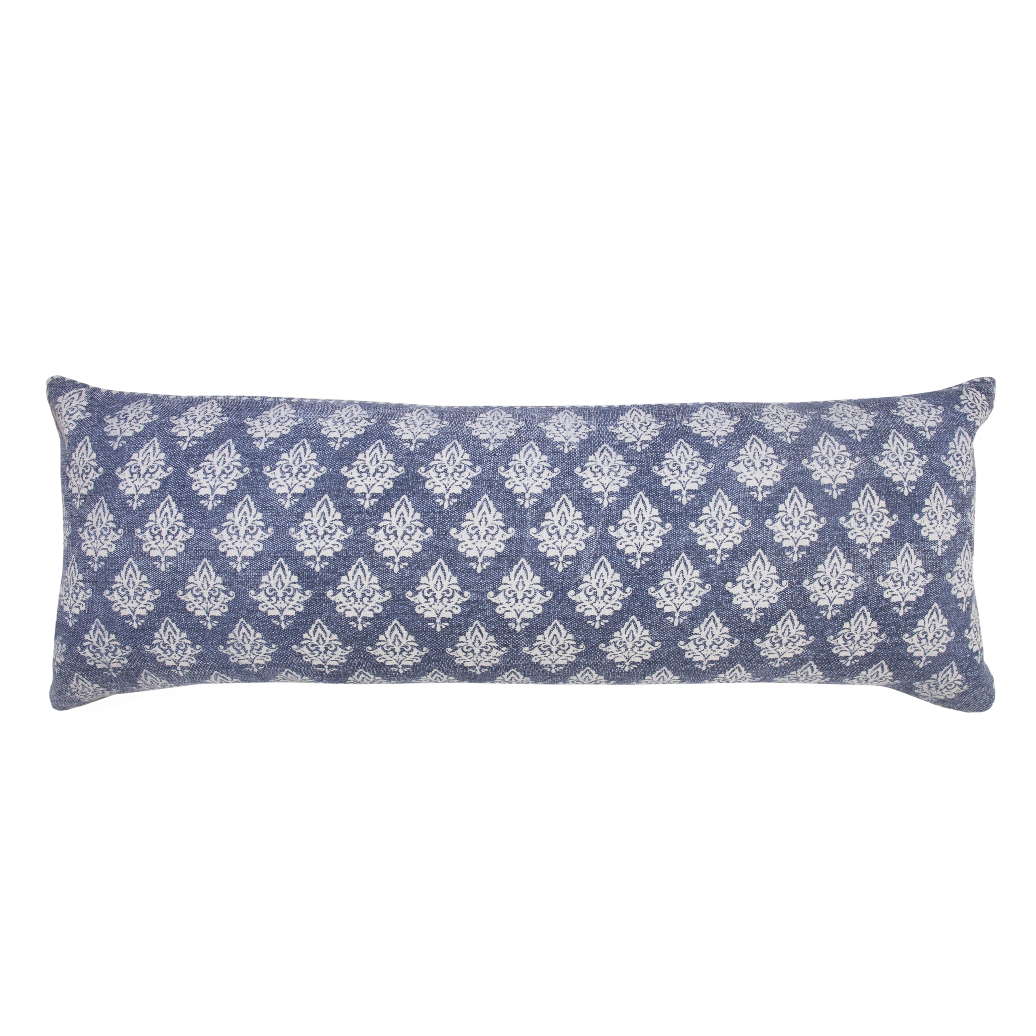 LR Home Flora Set of 2 Vintage Blue/White Damask Cotton Adult Decorative Lumbar Pillow
