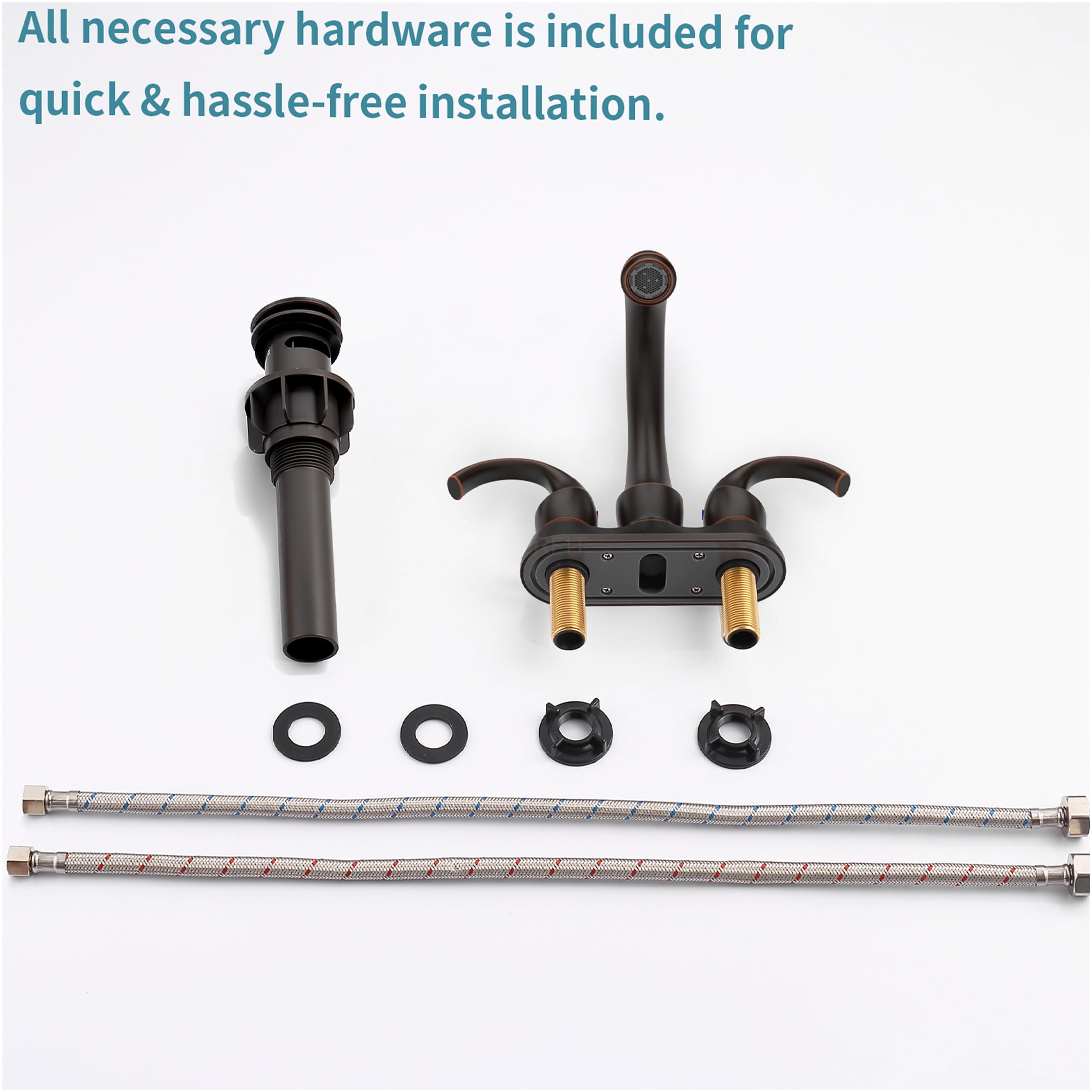 JERFIT 4-inch Centerset Bathroom Faucet 2-Handle Deck Mount in Oil Rubbed Bronze with Pop-Up Drain, Swan Spout, Water-Saving Aerator for Vanity Sink