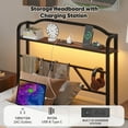 thumbnail image 5 of NISIEN Twin Size Bed Frame with LED Storage Headboard & Charging Station, Metal Platform Bed, Black, 5 of 11