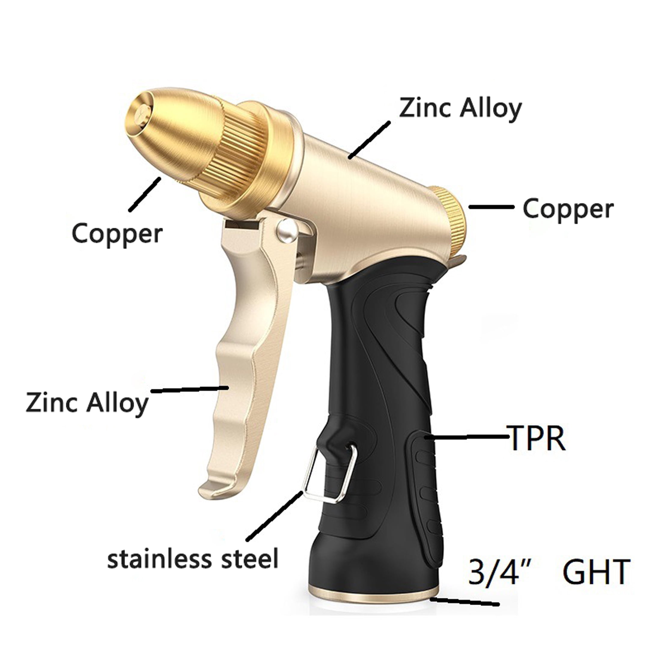 Furnhome Heavy Duty Metal Hose Nozzle - Adjustable High Pressure Spray for Plants, Cars & Pets