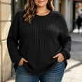 thumbnail image 4 of LEKWK Plus Size Tops for Women Long Sleeve Crewneck Oversized Tops Ribbed Knit Loose Fit Warm Cozy Lounge Fall Winter Outfits Black XXL, 4 of 9