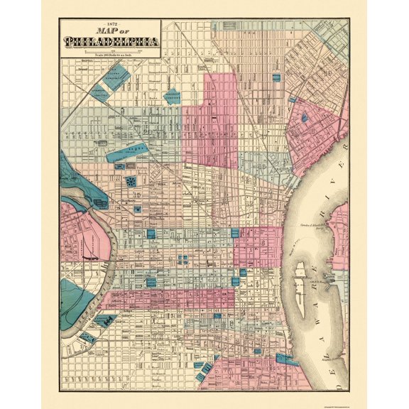 Historic City Map - Philadelphia Pennsylvania Street - Beers 1872 - 23 x 28.81 - Vintage Wall Art