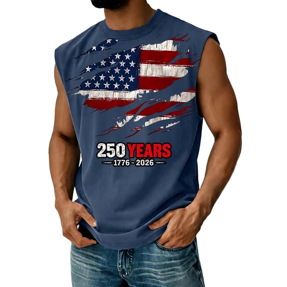 Men's 250th Anniversary Tank Tops– 250th Anniversary Edition, Classic Undershirts, 4th of July Patriotic Sleeveless Tee for Summer Dark Blue XL