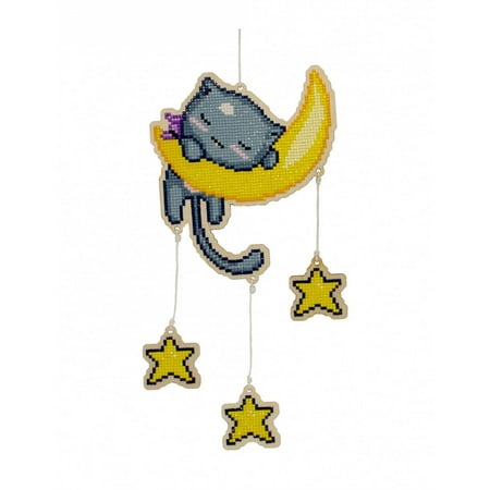 UPC: 4630033463907 | Diamond Painting Kit Moon Cat Wizardi WW204 Cat Star Yellow Sky Easy Plastic