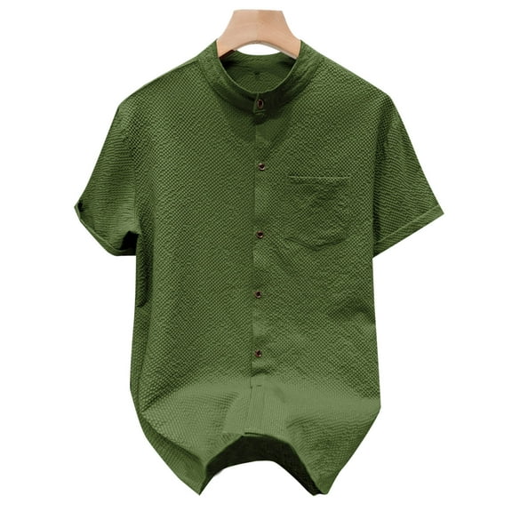Zynviq Tee Shirts Men's Band Collar Button Down Short Sleeve Waffle Casual Solid Shirts Men's Tops L