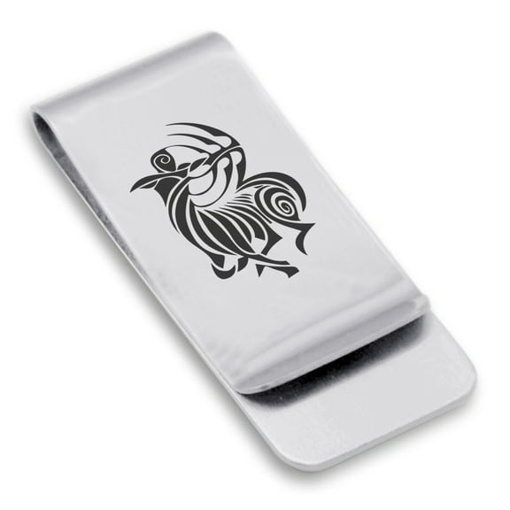 Stainless Steel Tribal Sagittarius Zodiac (Centaur Archer) Classic Slim Money Clip Credit Card Holder