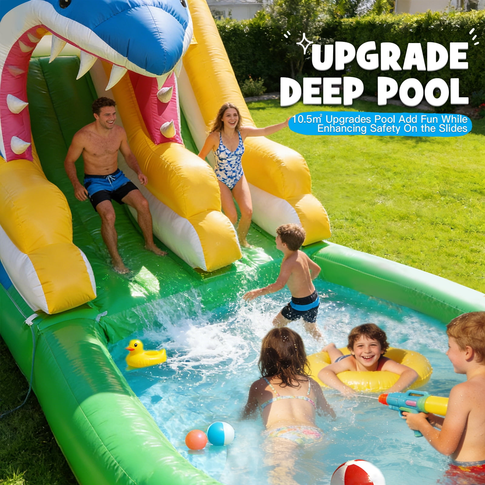 Esheno Commercial Water Slide 25ft Long Inflatable with 10.5㎡ Pool 0.6mm PVC for Backyard Parties Summer Fun