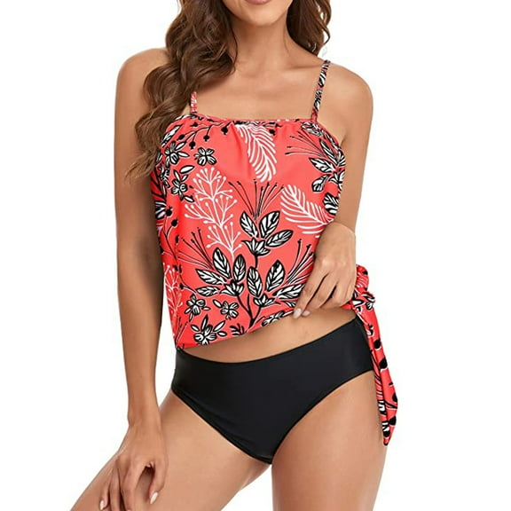 Njoeus Tankinis Swimsuits for Women, Women's Bandeau Tankinis Bathing Suits Two Piece Swimwear Tube Tank Top with Swim Shorts Bottoms for Teen Girl