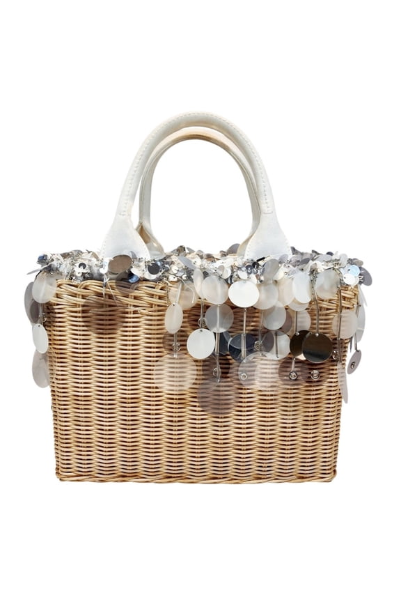 Pre-Owned Prada wicker basket bag handbag rattan cotton sequin