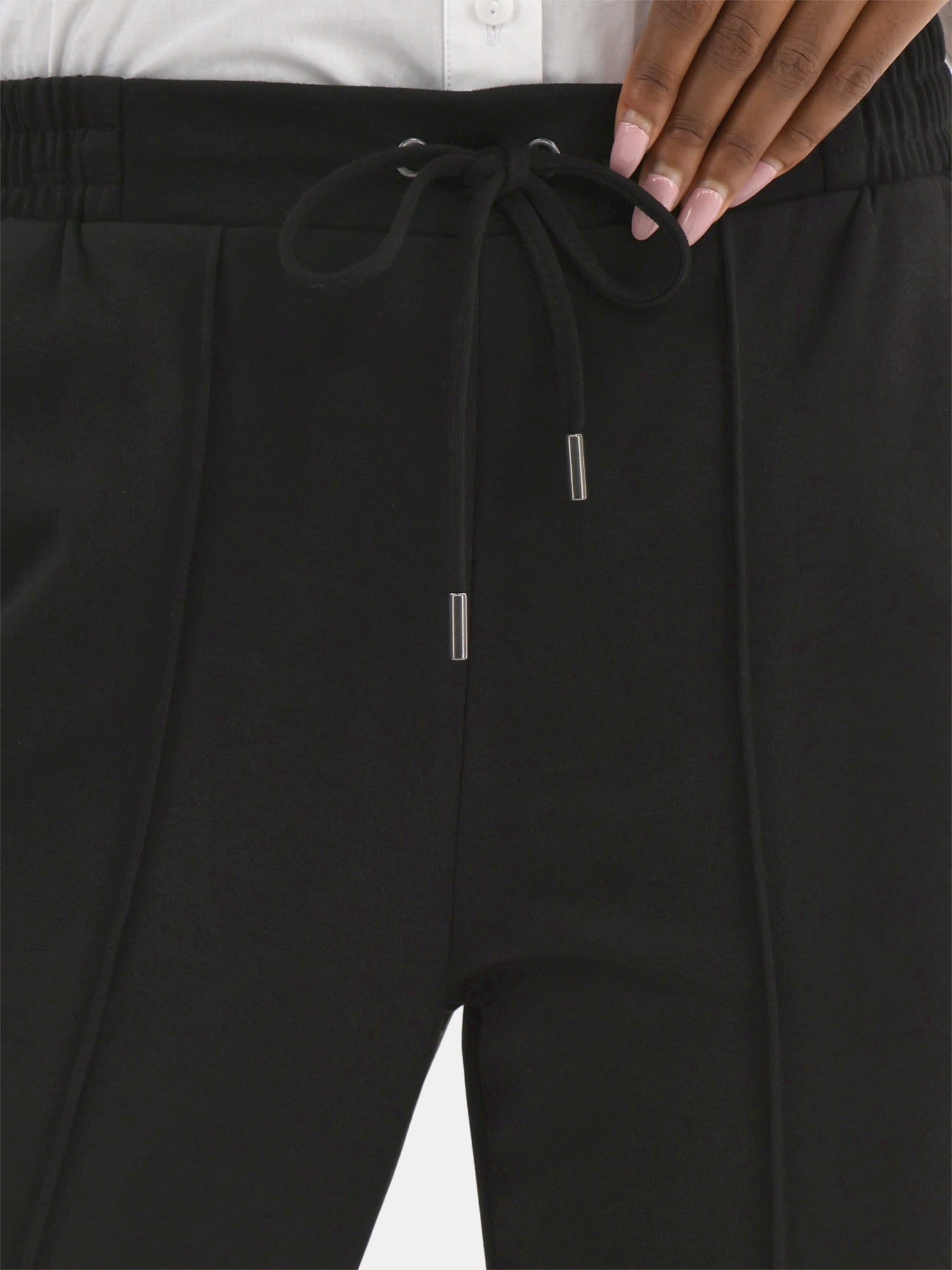 Time and Tru Women's High Rise Tapered Drawstring Pants with Pintuck, 27" Inseam, Sizes XS-XXL