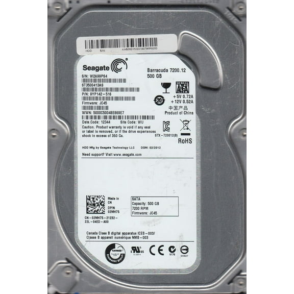 ST3500413AS, W2A, WU, PN 9YP142-516, FW JC45, Seagate 500GB SATA 3.5 Hard Drive