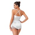 thumbnail image 2 of Doomiva Womens Latin Dance Leotard Dress Rhinestone Sheer Mesh Tassel Fringe One Piece Bodysuit Dancewear White S, 2 of 5