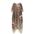 thumbnail image 4 of Heisall 2026 Printemps Été Bohème à Imprimé Floral Robe Maxi en Lin Col en V Manches Chauve-Souris Caftan Ample Robes avec Poches, 4 of 7