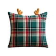 thumbnail image 2 of Fmbmuo Tartan Plaid Throw Pillow with Insert, 18 Inch Green Soft Brushed Woven Fabric Christmas Cushion with Reindeer Antlers for Farmhouse Home Decor, 2 of 5