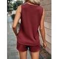 thumbnail image 5 of ClodeEU Women's Summer Waffle Knit Short Sleeve Top and Shorts Set,Solid Color Casual Crewneck Two Piece Outfit Wine,Womens Plus S, 5 of 5