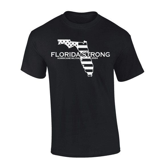 Trenz Shirt Company Men's Florida Strong State USA Outline Hurricane Milton Short Sleeve T-Shirt-Black-Large