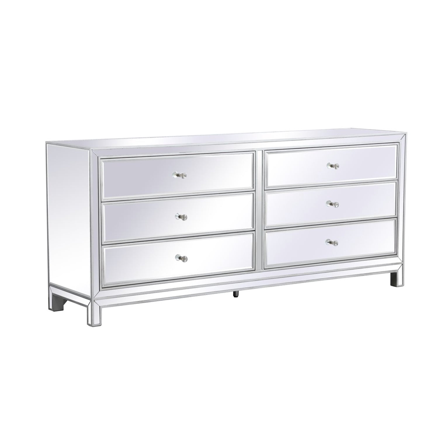 Elegant Decor Reflexion 72" Metal and MDF Mirrored Six-Drawer Dresser in Silver