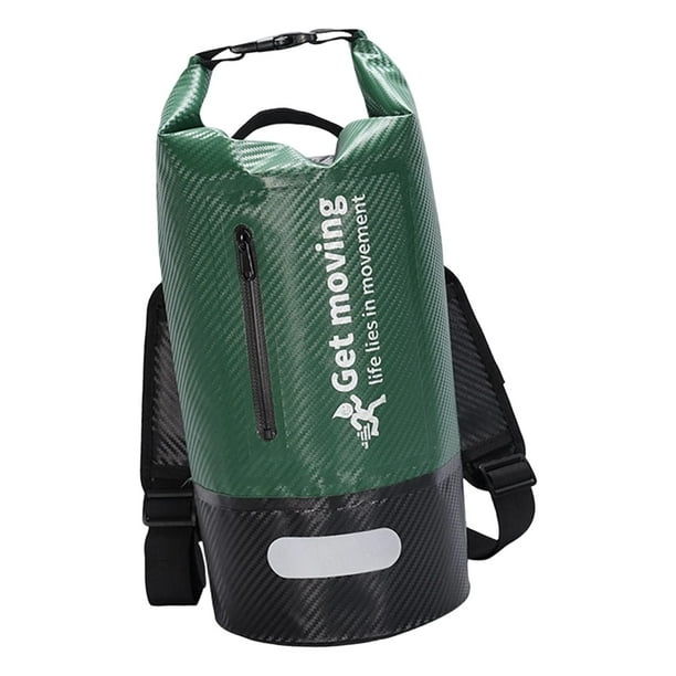 Bolsa seca de 10 l, cómoda, resistente, con compartimento transparente, mochila flotante, impermeable, para acampar, pescar, hacer senderismo, rafting Verde oscuro
