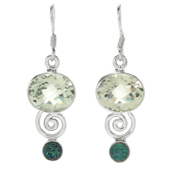 Pinctore Sterling Silver 1.5" 12 x 10mm Prasiolite & Drusy Drop Earrings