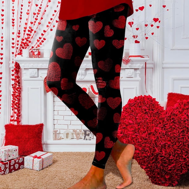 MKLEKYY Ropa deportiva para mujer, mallas con estampado de San Valentín para mujer, mallas deportivas de control para yoga, mallas para mujer