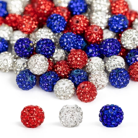 Cousin DIY Americana Rhinestone Mixed Beads for Jewelry Making, 100 Pieces