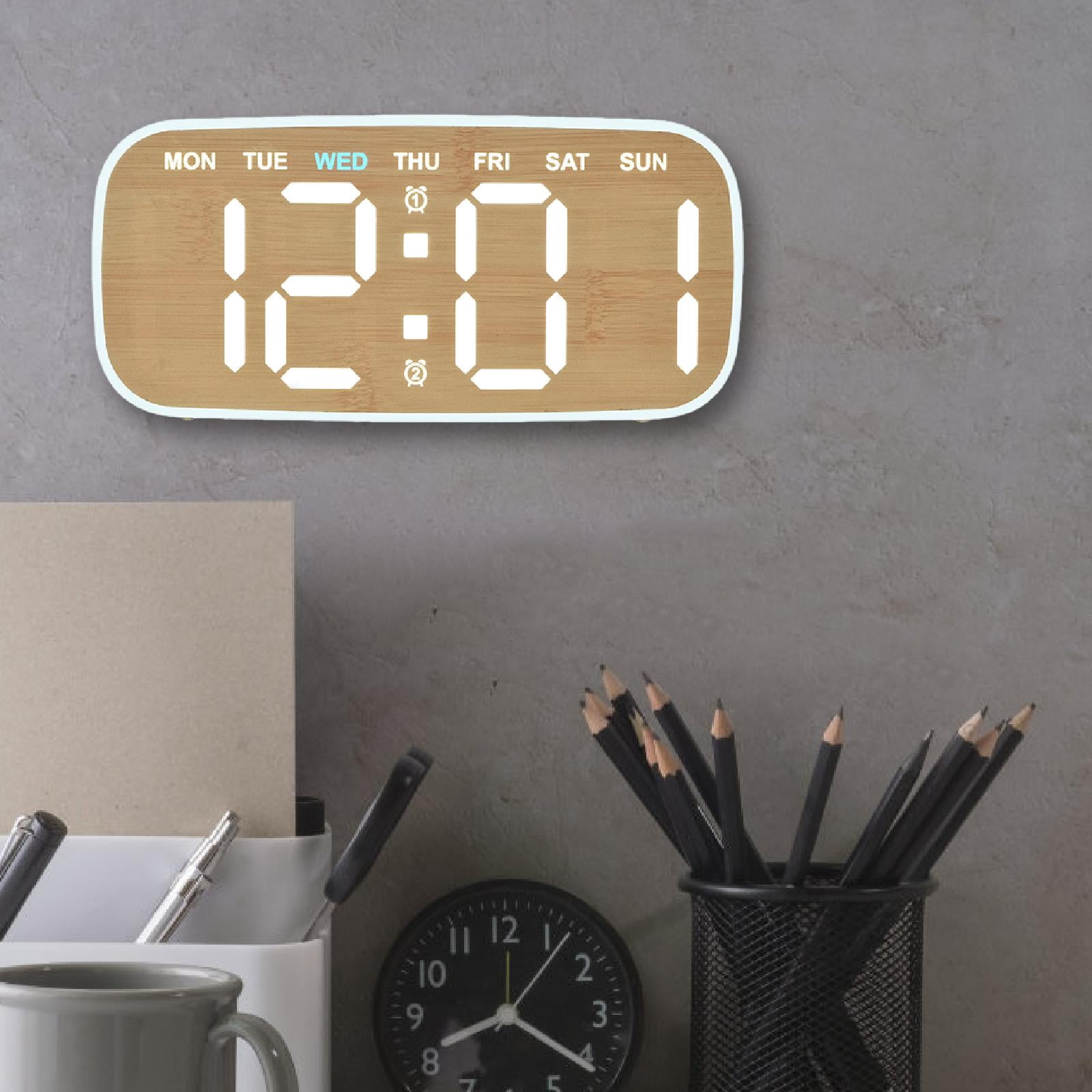 Dualoai Digital Alarm Clock Easy to Use Home Decor Two Alarm Settings Calendar Clock Wood color