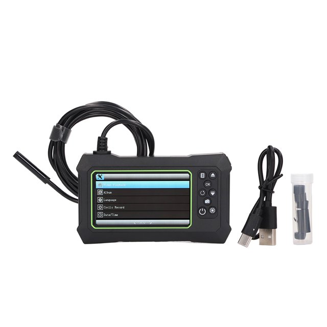 Endoscope 8mm Lens 4.3in LCD Screen Borescope Camera IP67 Waterproof for Inspection 5m / 16.4ft Green and Black
