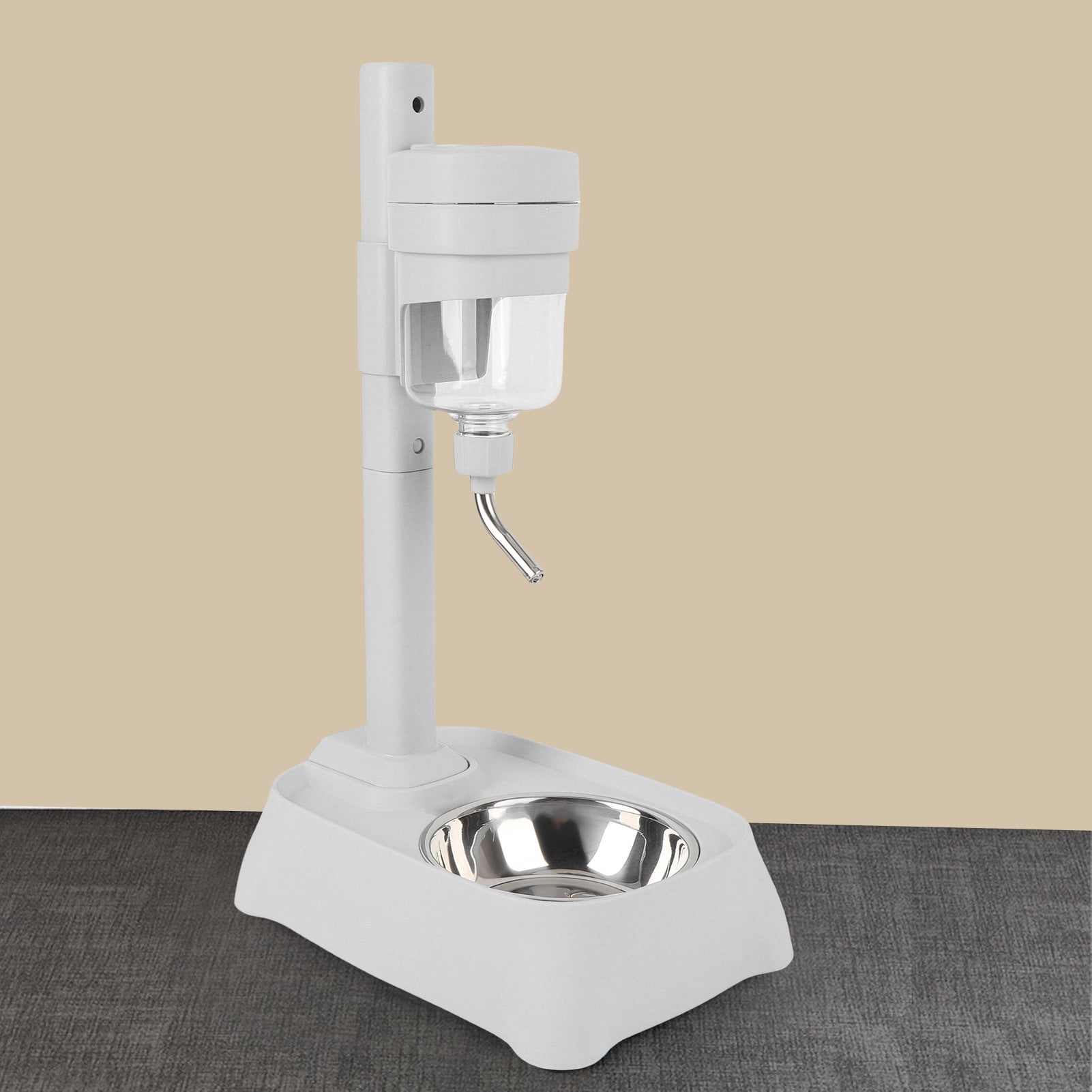 Riousery 500ml / 16.9 oz Pet Standing Water Dispenser with Stainless Steel Bowl, Height Adjustable Automatic Feeder for Cats and Dogs, Elegant Gray