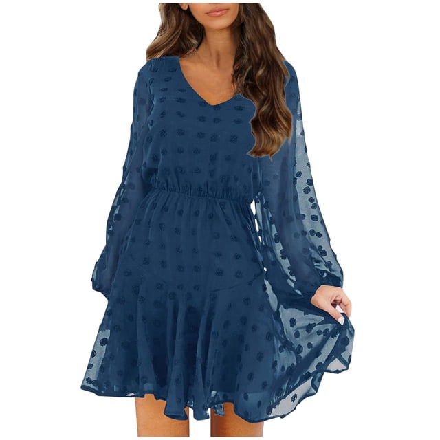 Vestidos Para Mujer Casual Maxi Vestidos Moda Ocio Cómodo Cintura Elástica Sólido Cuello en V Vestido de Manga Larga Odeerbi ODB137798