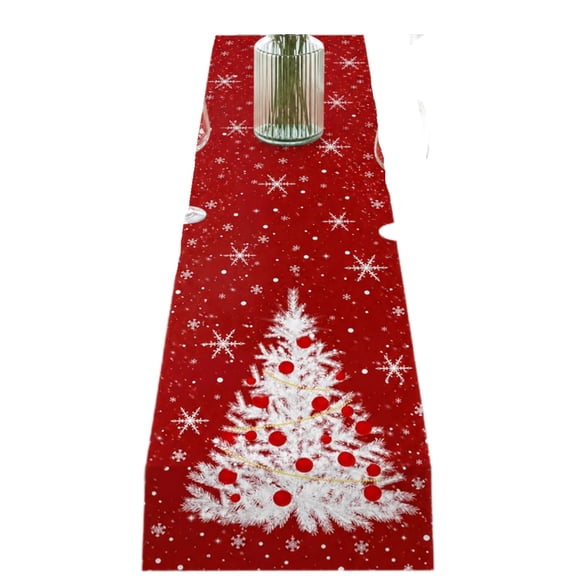 2026 Christmas Indoor Home Decor Red Christmas Tree Linen Table Runner Snowflake Xmas Holiday Table Decor