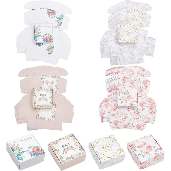 32pcs 4 colors Paper Candy boxes Bakery box Baby Shower Gift box Square Mixed color 6.5x6.5x3cm 8pcs/color