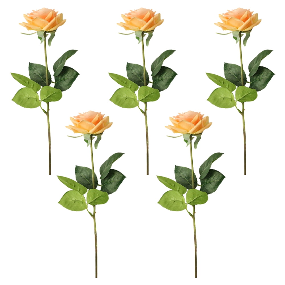 5pcs Fake Roses Artificial Flowers Long Stems Bouquet for Arrangement Wedding Party Home Kitchen