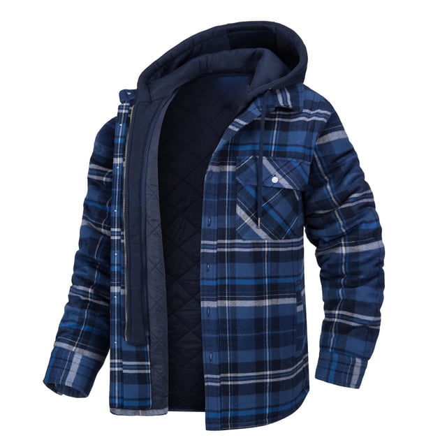 Chaqueta tipo camisa para hombre, con capucha extraíble, a cuadros, acolchada y forrada, abrigos de invierno, sudadera gruesa, ropa de abrigo, camisas para hombre