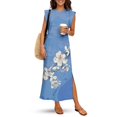 thumbnail image 3 of KUIFORTI His and Hers Summer Outfits Couple Matching Outfits Blue Vintage Floral Beach Vacation Clothes for Women with Pockets 4-Way Stretch Quick-dry for Romantic Date, 3 of 7