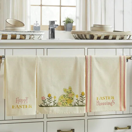 KLYNE - Bunny Hop Floral Bunny & Easter Tea Towel Set Of 3 16X28 Vhc Brands