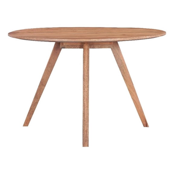 Dining Table-47" Round Top-Natural Brown Mango Wood-Angled Four Legged Base