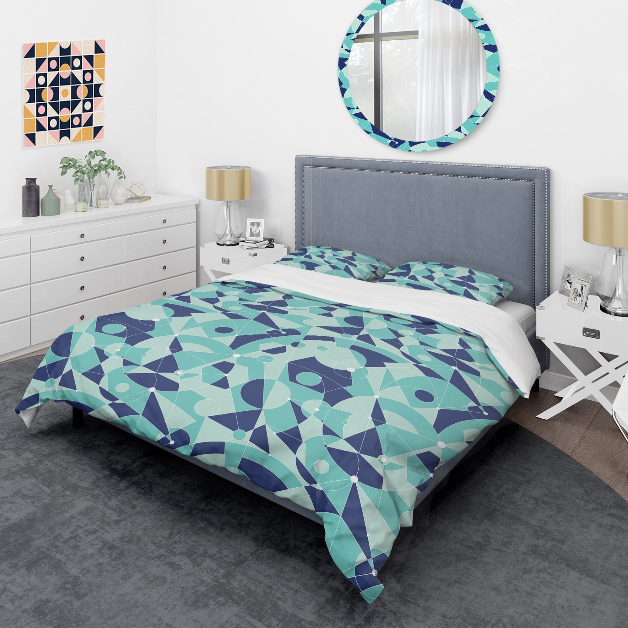 Designart 'Retro Geometric Grid II' Mid-Century Modern Duvet Cover Set